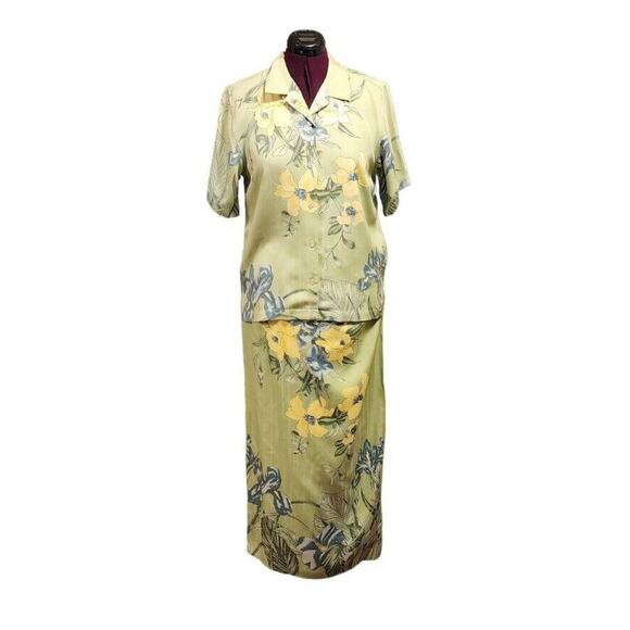 Vintage Tommy Bahama 100% Silk Tropical Top and Wrap Skirt Outfit Set Size M - Picture 1 of 15